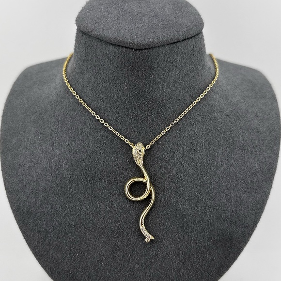 18K Gold Plated over 925 Solid Sterling Silver Snake Pendant Necklace - Picture 1 of 11
